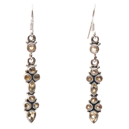 925 Sterling Silver Natural Gemstones Citrine Dangle Earrings FJSVE2149