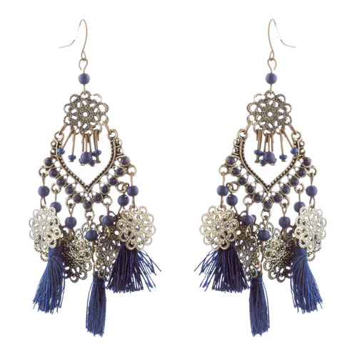 Beautiful Statement Fashion Style Tassel  Beads Dangle Earrings E952 Blue