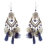 Beautiful Statement Fashion Style Tassel  Beads Dangle Earrings E952 Blue