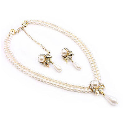 Bridal Wedding Jewelry Set Pearl Rhinestone FL Creme