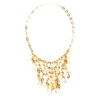 Beautiful Multi Layered Bib Design Bead Stone Statement Necklace Set Beige - Accessoriesforever