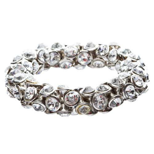 4-Sided Crystal Stretch Fashion Bracelet Silver Clear - Accessoriesforever