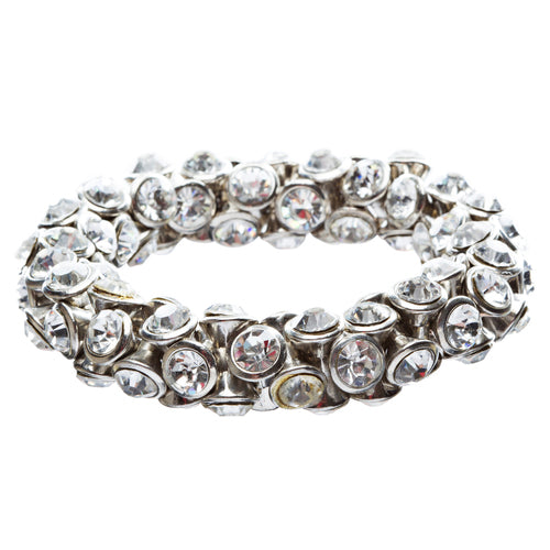 4-Sided Crystal Stretch Fashion Bracelet Silver Clear