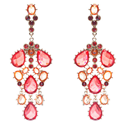 Fashion Chic Sparkle Crystal Rhinestone Stone Dangle Statement Earrings Red