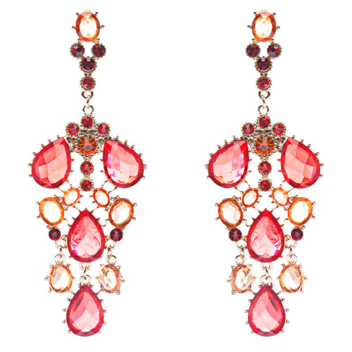 Fashion Chic Sparkle Crystal Rhinestone Stone Dangle Statement Earrings Red