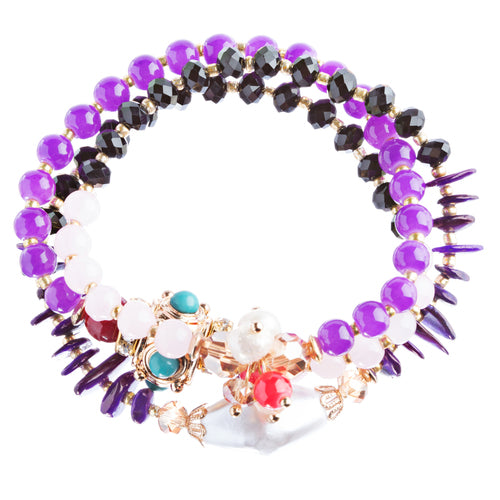 Beautiful Stone Bead Tribal Bohemian Statement Wrap Fashion Bracelet B450 Purple