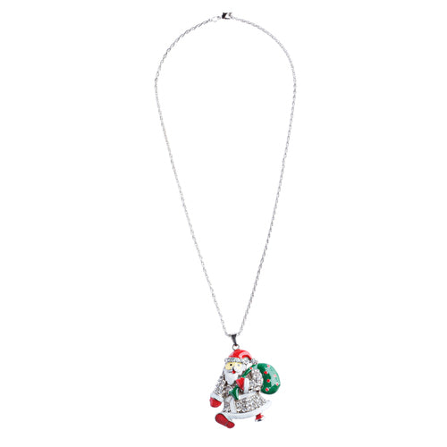 Christmas Jewelry Happy Holidays Crystal Santa Claus Gift Bag Long Necklace