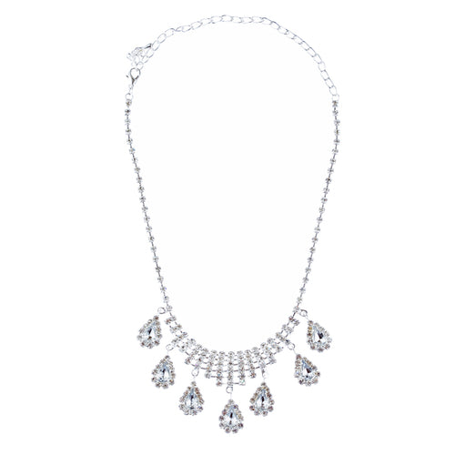 Bridal Wedding Jewelry Set Crystal Rhinestone Dangle Teardrop Necklace Silver - Accessoriesforever