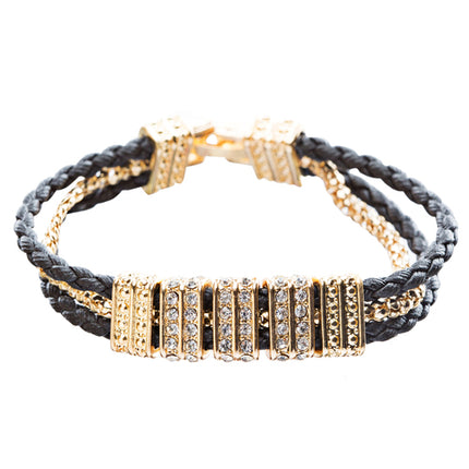 Simple Style Rope Cord Crystal Rhinestone Fashion Bracelet B457 Black Gold