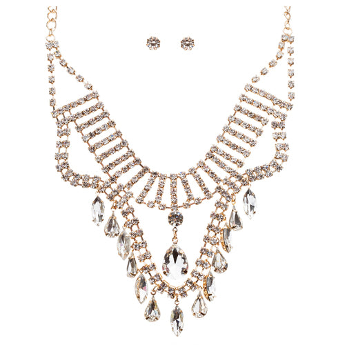 Bridal Wedding Jewelry Crystal Rhinestone Breathtaking Tear Drop Necklace J517GD