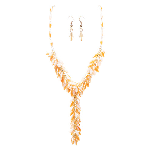 Classic Stylish Beautiful Formica Y Drop Simple Statement Necklace Set Natural