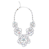 Bridal Wedding Jewelry Set Crystal Rhinestone Chunky Floral Necklace Silver AB