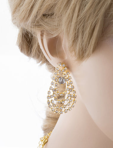 Bridal Wedding Jewelry Set Necklace Earring Crystal Rhinestone Bib Drape Gold - Accessoriesforever