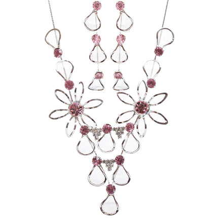 Bridal Wedding Jewelry Prom Rhinestone Adorable Mesh Necklace Set J657 Pink