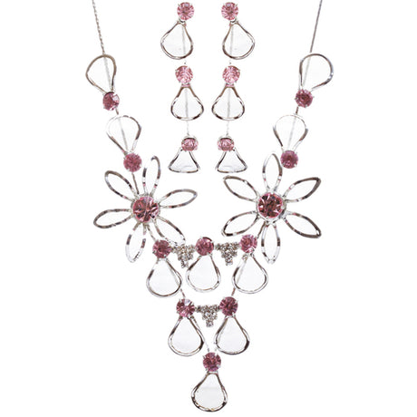Bridal Wedding Jewelry Prom Rhinestone Adorable Mesh Necklace Set J657 Pink