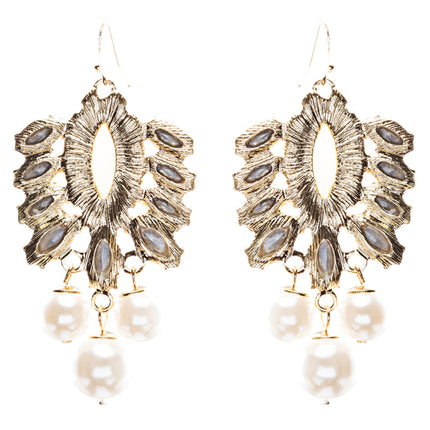 Elegance Fashion Crystal Rhinestone Grand Design Dangle Earrings E813 White - Accessoriesforever