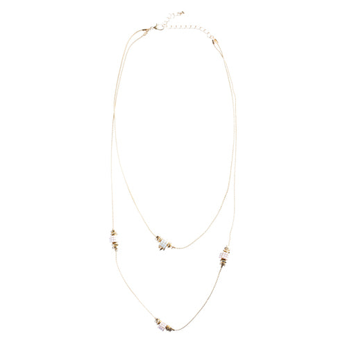 Simple Yet Elegant Design Gold Plate Double Chain Charm Necklace N77 Pink