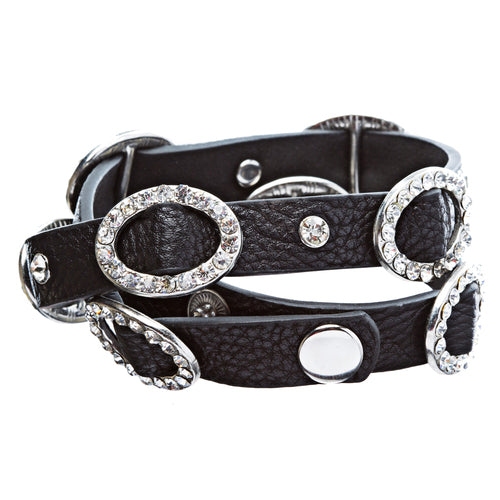 Chic Crystal Buckle Design Button Leatherette Fashion Wrap Bracelet Silver Black