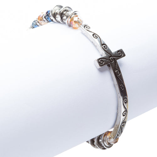 Cross Jewelry Crystal Rhinestone Gorgeous Cross Stretch Bracelet B466 Blue