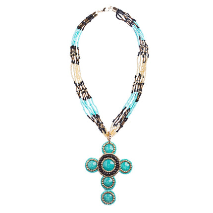 Cross Jewelry Traditional Design Beaded Necklace & Earrings Set JN245 Turquoise - Accessoriesforever