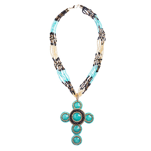 Cross Jewelry Traditional Design Beaded Necklace & Earrings Set JN245 Turquoise - Accessoriesforever