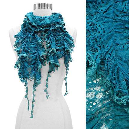 Floral Lace Elastic Ruffle Light Fashion Scarf Teal