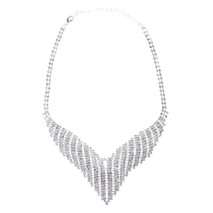 Bridal Wedding Jewelry Crystal Rhinestone Grand Bib Design Necklace J576 Silver - Accessoriesforever