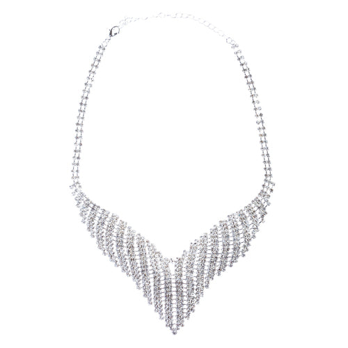 Bridal Wedding Jewelry Crystal Rhinestone Grand Bib Design Necklace J576 Silver