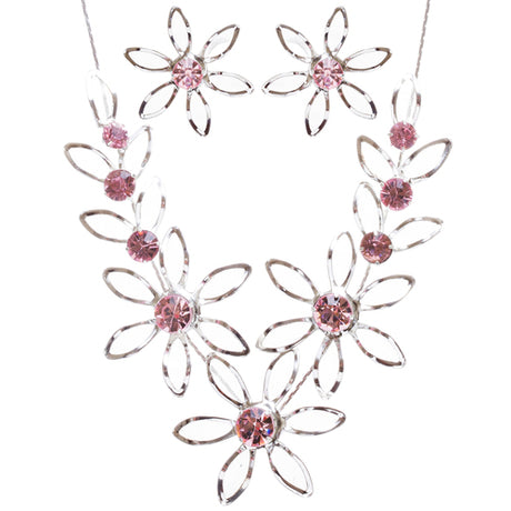 Bridal Wedding Jewelry Prom Rhinestone Adorable Mesh Necklace Set J659 Pink
