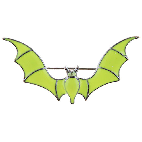 Halloween Costume Jewelry Spooky Bat Brooch Pin Neon Lime Green BH230