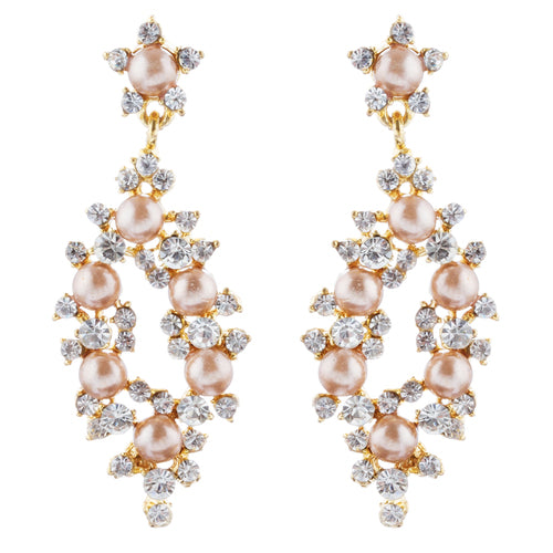 Bridal Wedding Jewelry Crystal Rhinestone Pearl Elegant Dangle Earrings Gold - Accessoriesforever