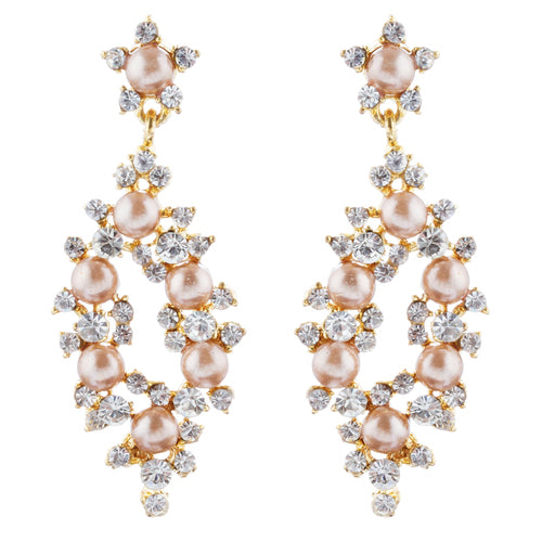 Bridal Wedding Jewelry Crystal Rhinestone Pearl Elegant Dangle Earrings Gold