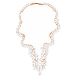 Bridal Wedding Jewelry Set Crystal Pearl Chunky V Drop Swirl Necklace Gold