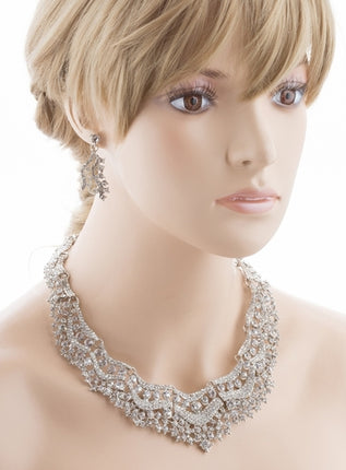 Bridal Wedding Jewelry Set Crystal Rhinestones Stunning Bib Necklace Silver - Accessoriesforever