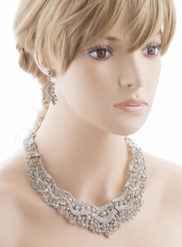 Bridal Wedding Jewelry Set Crystal Rhinestones Stunning Bib Necklace Silver - Accessoriesforever