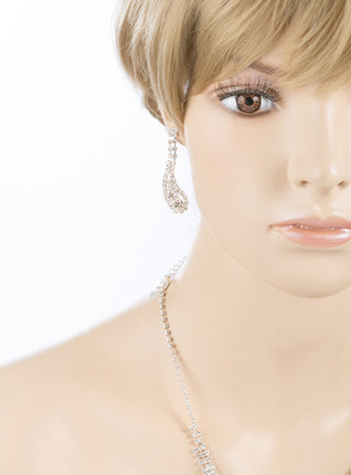 Bridal Wedding Jewelry Set Necklace Earring Crystal Rhinestone Classic Silver - Accessoriesforever