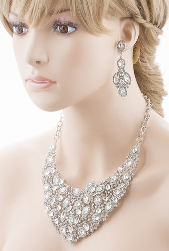 Bridal Wedding Jewelry Crystal Rhinestone Alluring Bib Posture Necklace J499 SLV