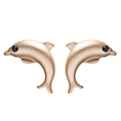 Fashion Chic Crystal Rhinestone Stunningly Carved Dolphin Stud Earrings E909 GD