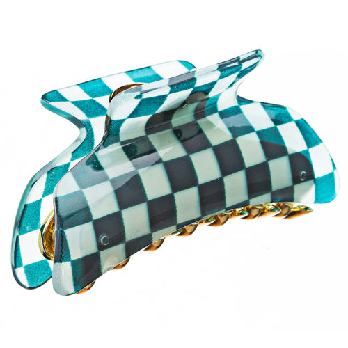 Woman Fashion Hair Claw Clip Lucite Checker Green NEW - Accessoriesforever