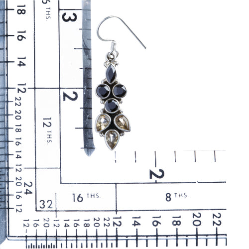 925 Sterling Silver Gemstones Natural Onyx Citrine Dangle Earrings FJSE2145