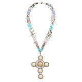 Cross Jewelry Traditional Design Beaded Necklace & Earrings Set JN245 Beige