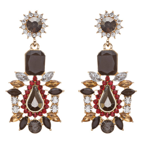 Stunning Beautiful Bohemian Glass Stone Statement Dangle Fashion Earrings Black