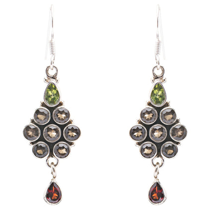 925 Sterling Silver Gemstones Natural Garnet Topaz Dangle Earrings FJSE2165