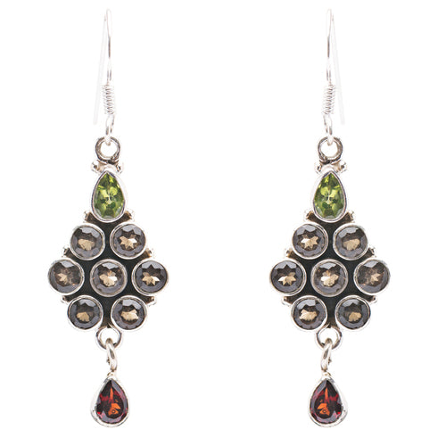 925 Sterling Silver Gemstones Natural Garnet Topaz Dangle Earrings FJSE2165