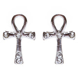 Cross Jewelry Crystal Rhinestone Lovely Cross Charm Stud Earrings E910 Silver