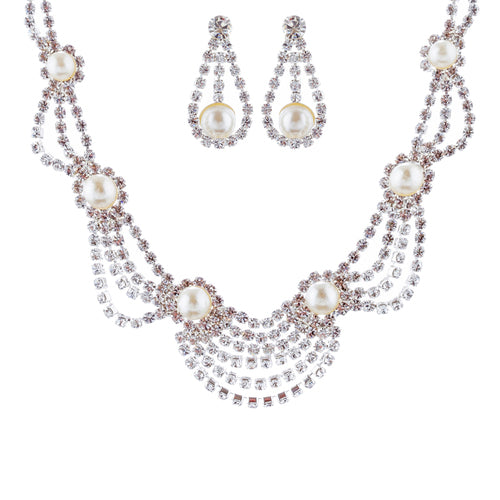 Bridal Wedding Jewelry Set Crystal Rhinestone Pearl Elegant Classy Necklace - Accessoriesforever