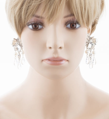 Bridal Wedding Jewelry Crystal Rhinestone Pearl Stunning Chic Dangle Earrings - Accessoriesforever