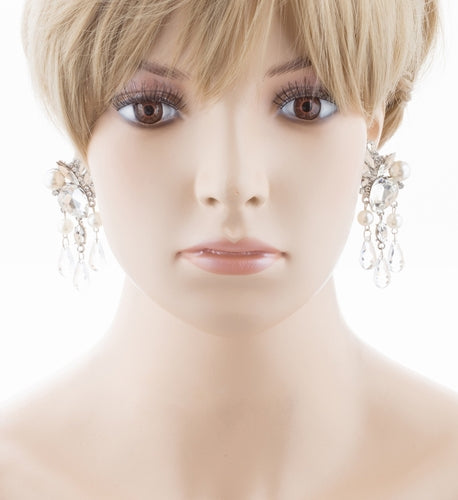 Bridal Wedding Jewelry Crystal Rhinestone Pearl Stunning Chic Dangle Earrings