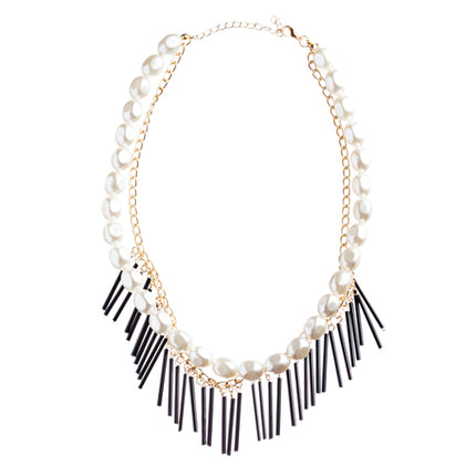 Elegance Fashion Faux Pearl Multi Layered Chain Necklace And Earrings JN262Black - Accessoriesforever