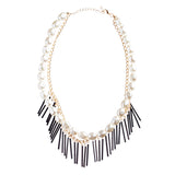 Elegance Fashion Faux Pearl Multi Layered Chain Necklace And Earrings JN262Black